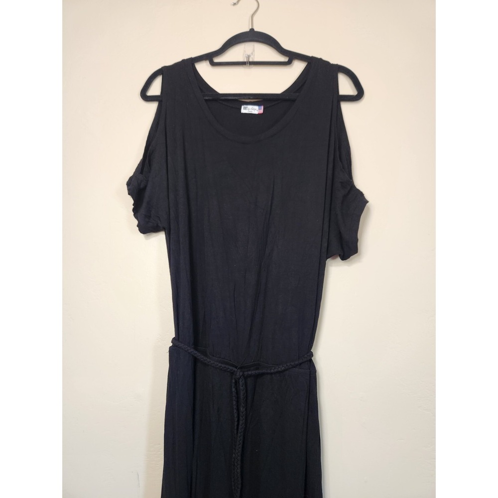 Kut from the Kloth Open Shoulder Maxi Dress Black Womens Size Large Made In USA - Picture 2 of 5